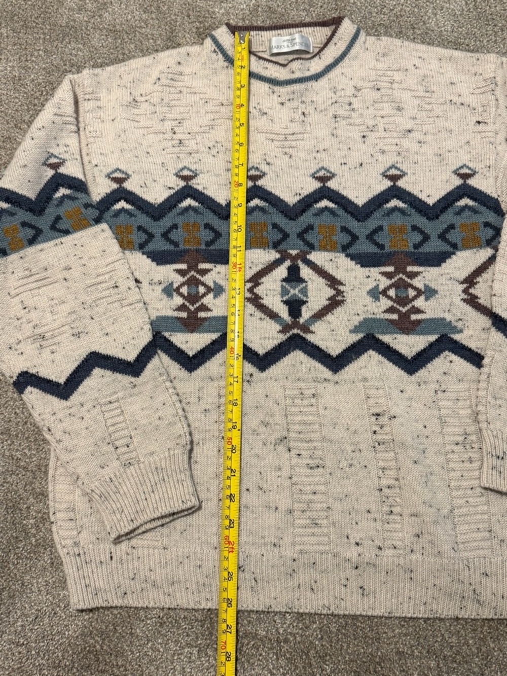 Vintage Marks & Spencer Aztec Knit Sweater Cream Speckled Crewneck Size M/L - Picture 8 of 8